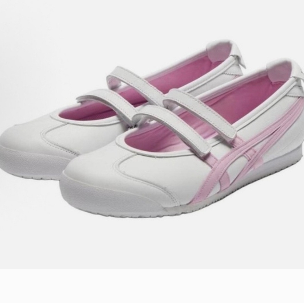2025 Patou x Onitsuka Tiger Mexico 66 Mary Jane Shoes White/Pink Ballet Flats